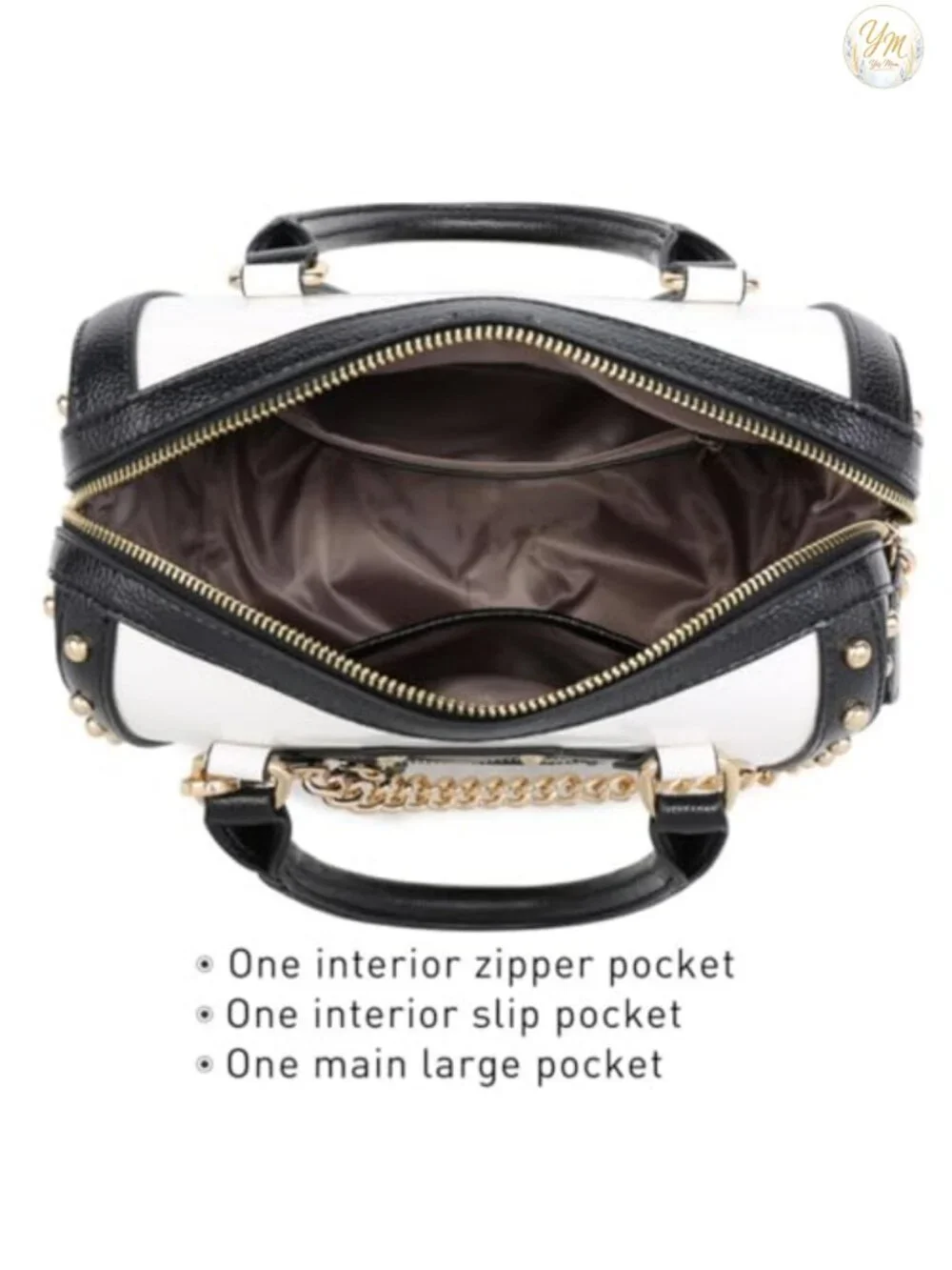 Synthetic Patent Leather Barrel Top Handle Satchel Handbag with Rivet Trim